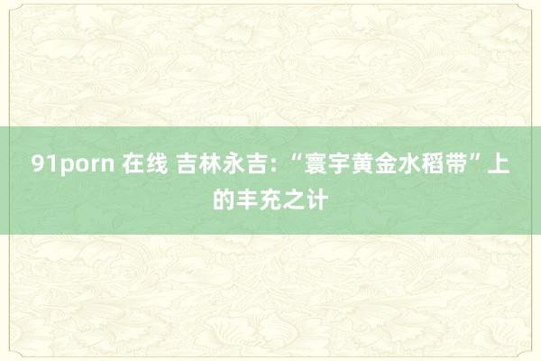 91porn 在线 吉林永吉: “寰宇黄金水稻带”上的丰充之计