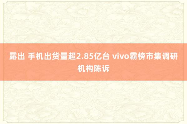 露出 手机出货量超2.85亿台 vivo霸榜市集调研机构陈诉