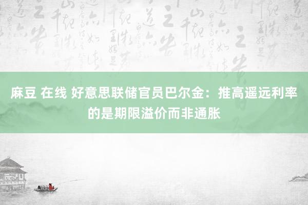麻豆 在线 好意思联储官员巴尔金：推高遥远利率的是期限溢价而非通胀