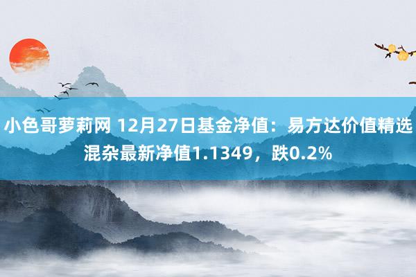 小色哥萝莉网 12月27日基金净值：易方达价值精选混杂最新净值1.1349，跌0.2%