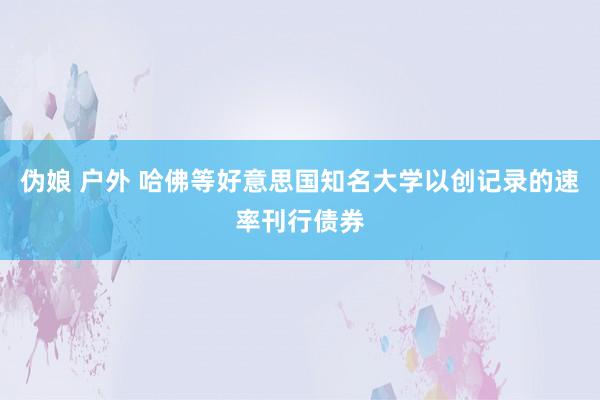 伪娘 户外 哈佛等好意思国知名大学以创记录的速率刊行债券